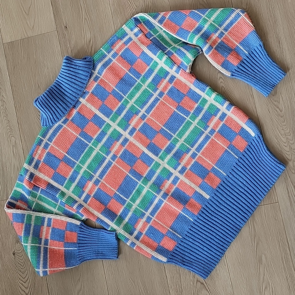 90s Cosby Grannycore Spring Vibrant Oversized Knit Turtleneck Sweater - Picture 6 of 12
